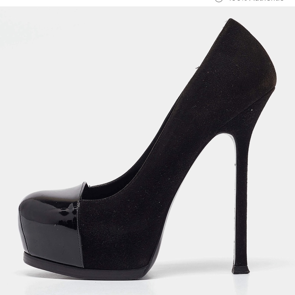 Yves Saint Laurent black suede cap toe pumps Size 40